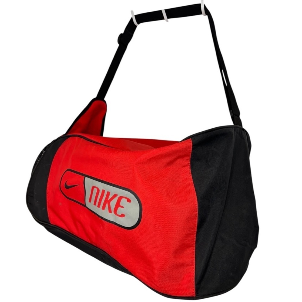 VINTAGE Nike Red and Black Unisex Barrel Style Duffel Bag